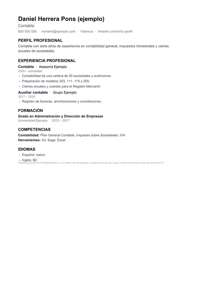 Vista previa de la plantilla de CV ATS sencillo