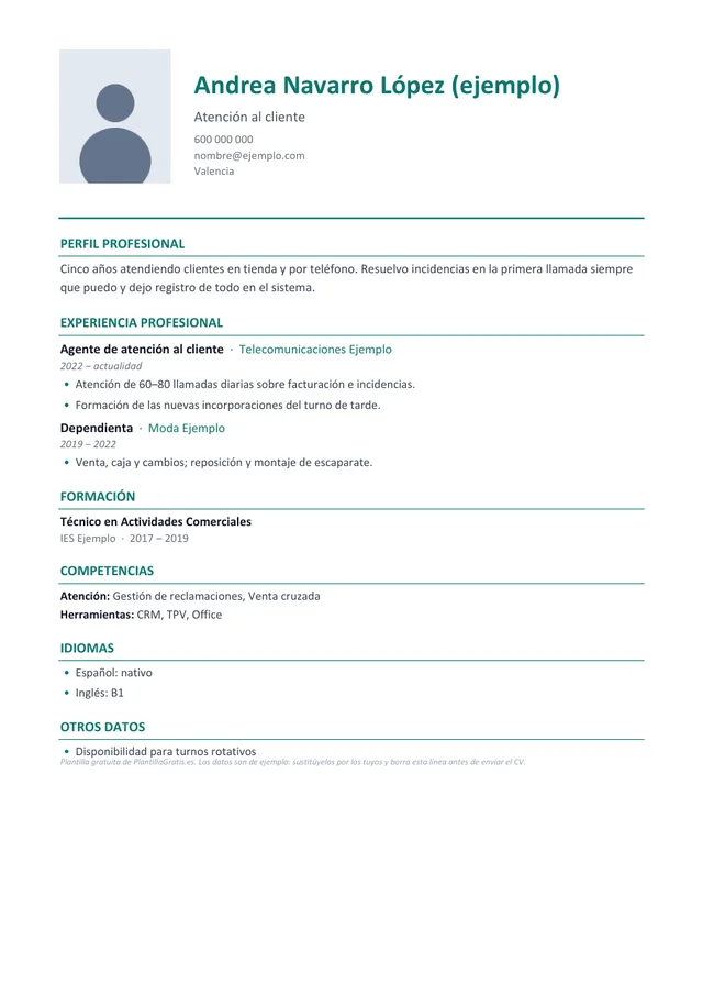 Vista previa de la plantilla de CV Con foto profesional