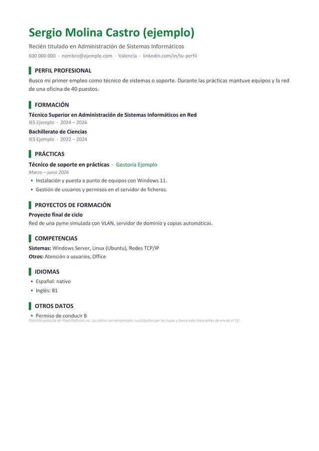 Vista previa de la plantilla de CV Estudiante / primer empleo
