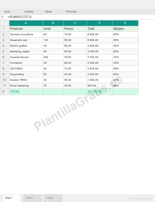 Vista previa Factura Excel Automatica