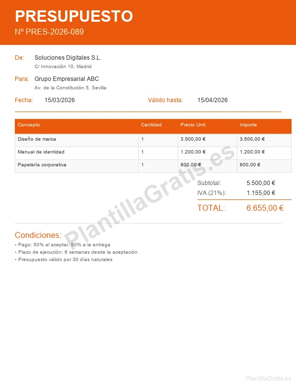 Vista previa Presupuesto Boda